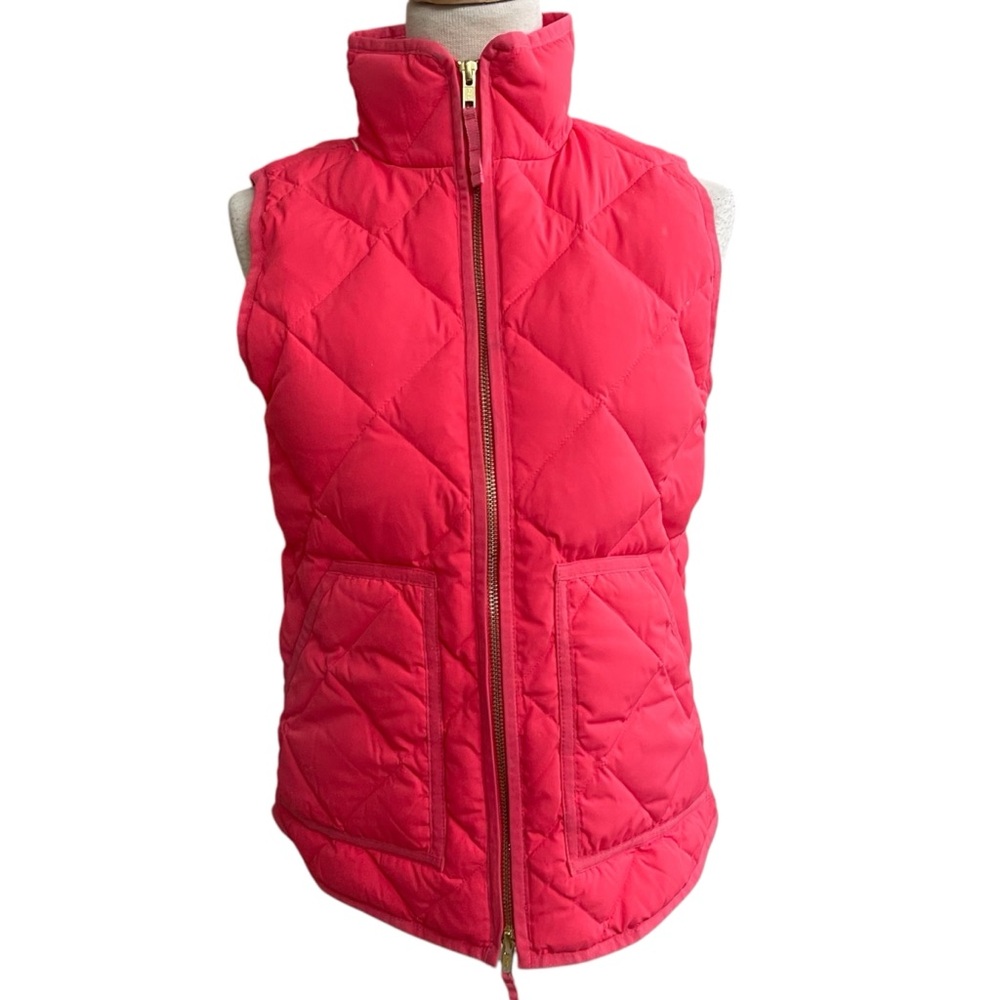 J Crew Women’s Full zip Quilted Down puffer vest Size XXS PINK EUC 2XS